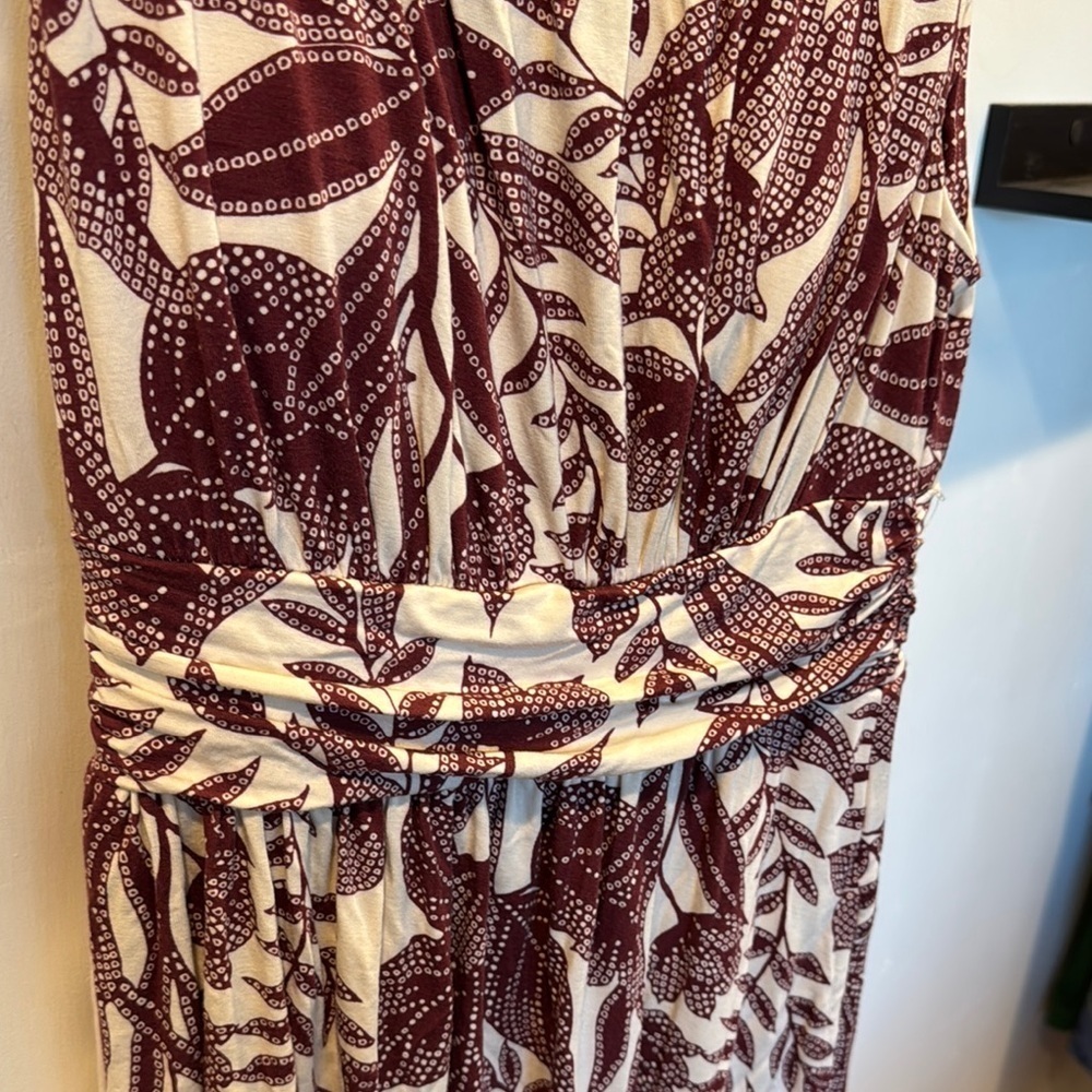 Soma Cream and Burgundy Ruched waist Midi Dress - Picture 3 of 5